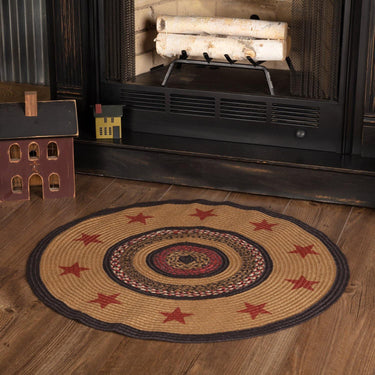 Landon Jute Braided Rug Round 3ft Stencil Stars with Rug Pad VHC Brands - The Fox Decor